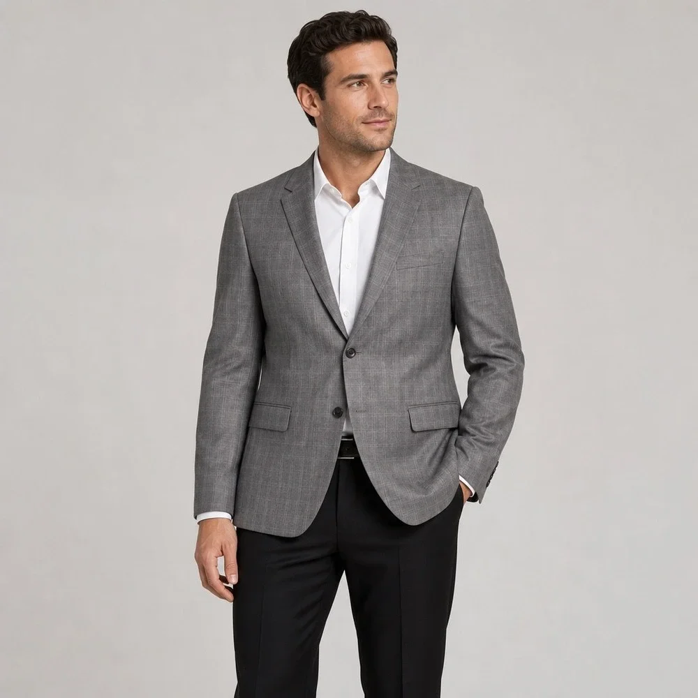 Lauren Ralph Lauren Mens 52R Silk Wool Blazer Gray Glen Plaid Sport Coat Jacket